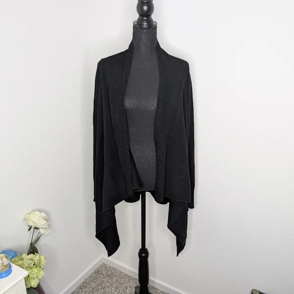 💘 Qi Cashmere Womens  Jersey Waterfall Wool & Cashmere-Blend Cardigan, Black - Picture 4 of 7